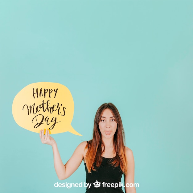 PSD woman with speech bubble mockup