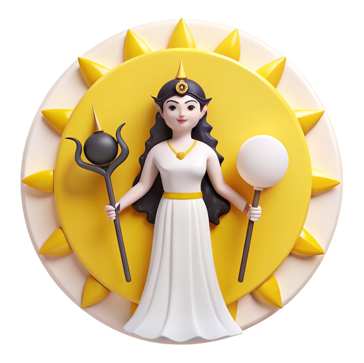 PSD a woman with a sun on her head and the sun on her head is holding a sunburst