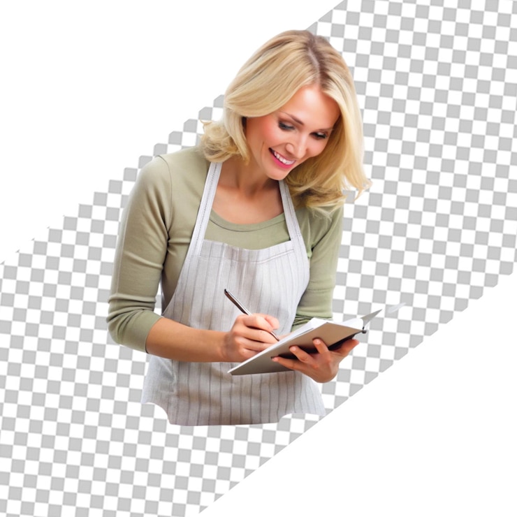 PSD woman with tablet in kitchen