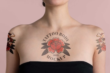 Premium PSD  Woman with tattoo mock-up on chest and arms