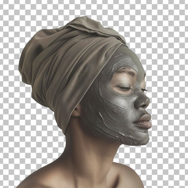Una donna con un asciugamano sulla testa con un ascio su di esso