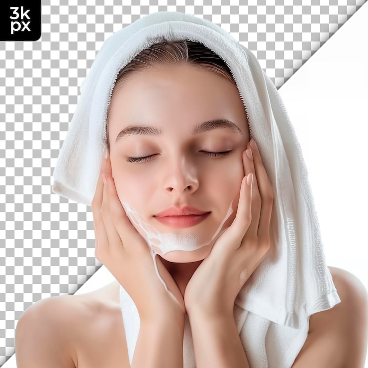 PSD 一個戴著毛巾圍著頭的女人