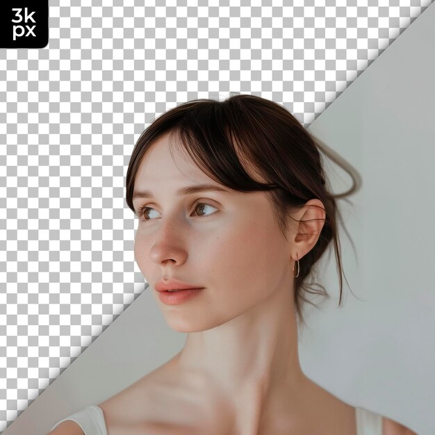 A woman with a white shirt and a black and white background