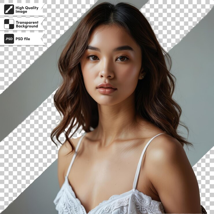 PSD 白いトップと黒と白の背景を持つ女性
