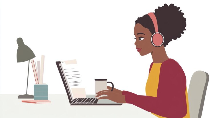 PSD woman working from home on laptop