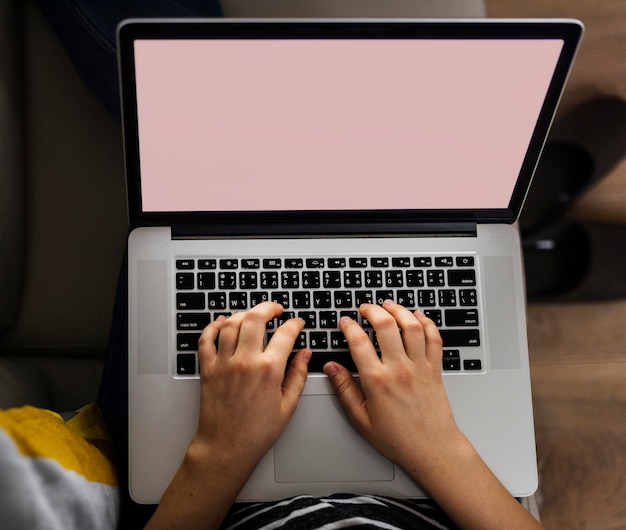 Woman working on a laptop