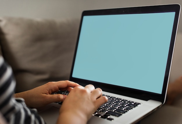 PSD woman working on a laptop