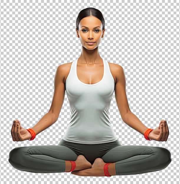 Posa del loto di yoga della donna isolata su sfondo trasparente