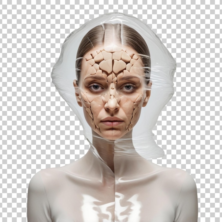 PSD a womans face with a transparent bubble in it