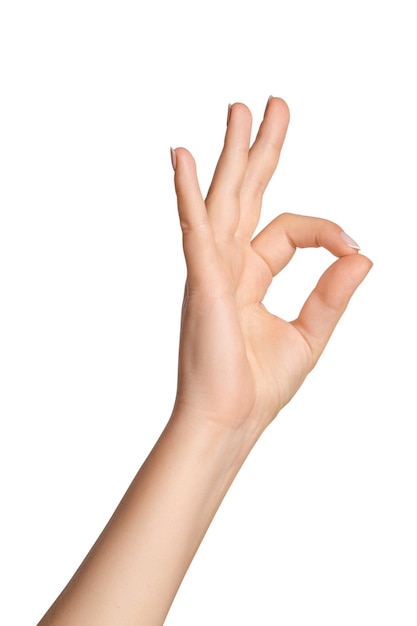 Womans hand on empty background