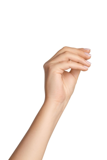 Womans hand on empty background