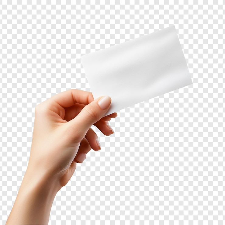 PSD womans hand holding a blank white card perfect for mockups and designs