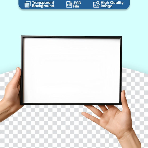 Womans hand presenting modern frame with mockup poster