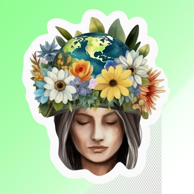 PSD a womans head with flowers on it and a picture of a womans head