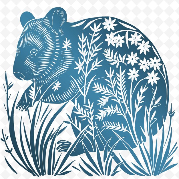 PSD wombat line art met australische graslanden en burrow elements creatieve outline scribble collecties