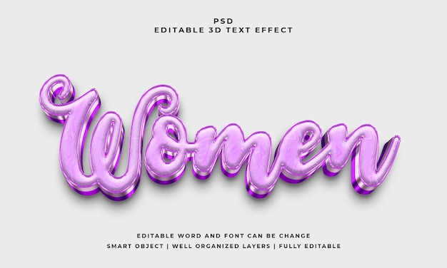 Women 3d editable psd text effect with background