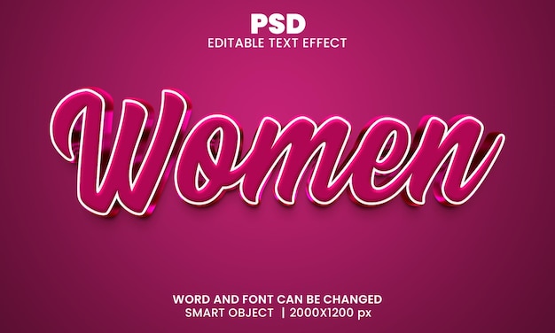 women 3d editable text effect Premium Psd with background