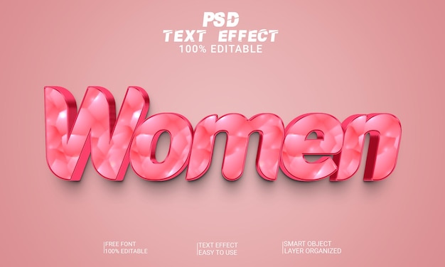 Women 3d editable text style effect premium PSD file with background