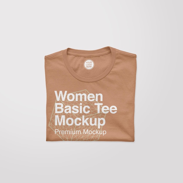 Mockup di t-shirt piegata di base da donna