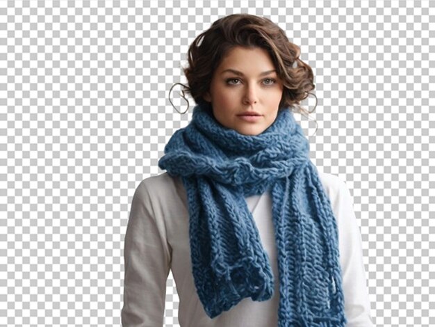 PSD a women in blue color knitted scarf