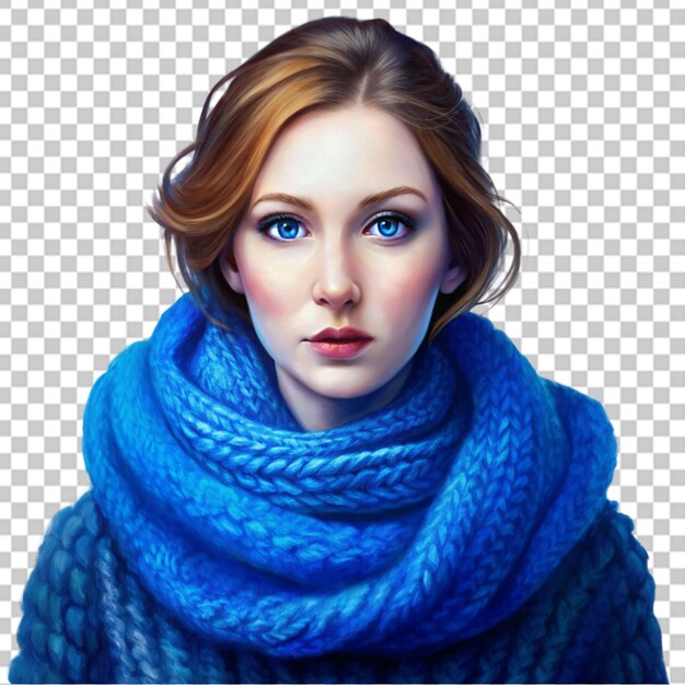 PSD a women in blue color knitted scarf