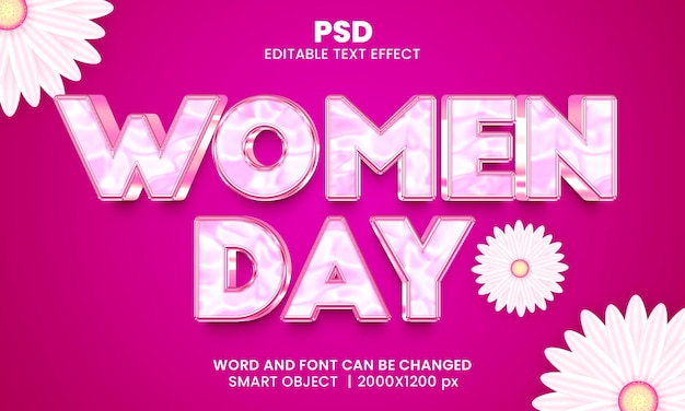 Women day 3d modificabile effetto testo photoshop stile con sfondo