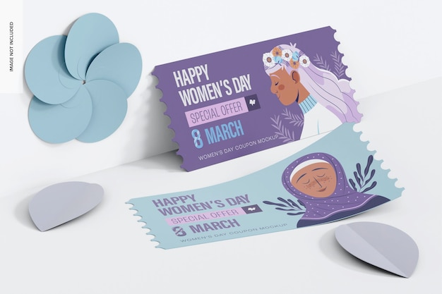 Women day coupon mockup, leaned