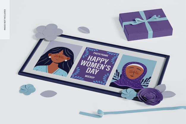 Women day photo frame mockup, perspective