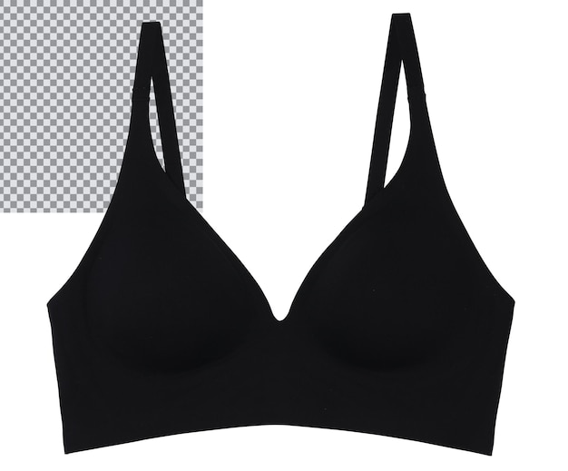 PSD women fashionable body slim bra black front and back view on isolated white transparent background