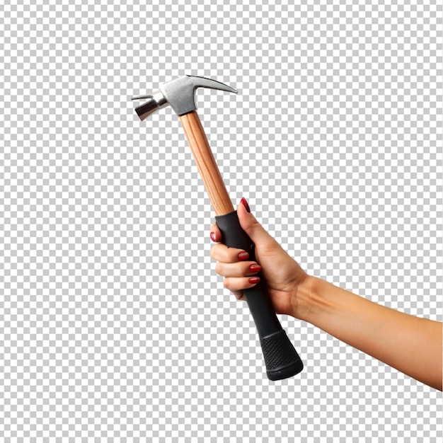 PSD a women hand holding hammer on transparent background