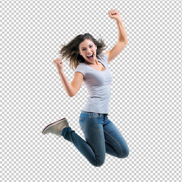 PSD women jump exciting on transparent background