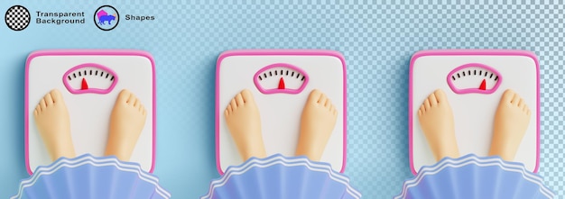 women legs on scale top view measure weight animation with moving arrows sequence girl feet with underweight normal and overweight indicators female on diet isolated 3d render set