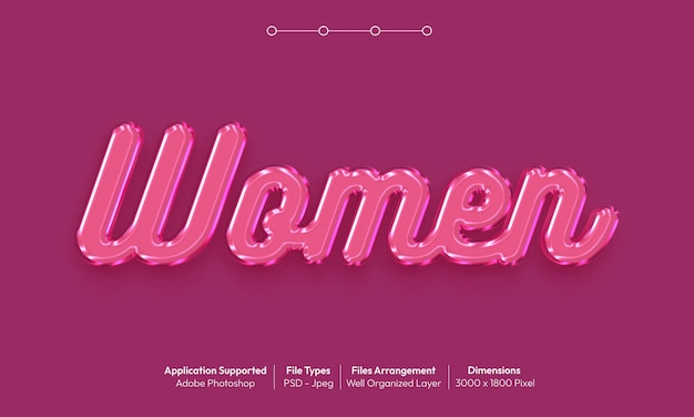 Женский розовый шаблон текстового эффекта с 3d стилем шрифта