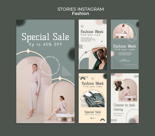 PSD collezione di storie di instagram della settimana della moda femminile