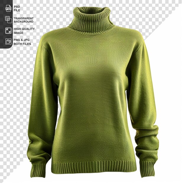 PSD pullover verde femminile su uno sfondo trasparente isolato