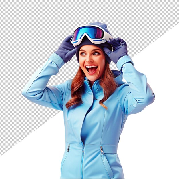PSD women in snowboarder suit on transparent background