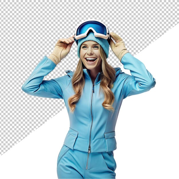 PSD women in snowboarder suit on transparent background