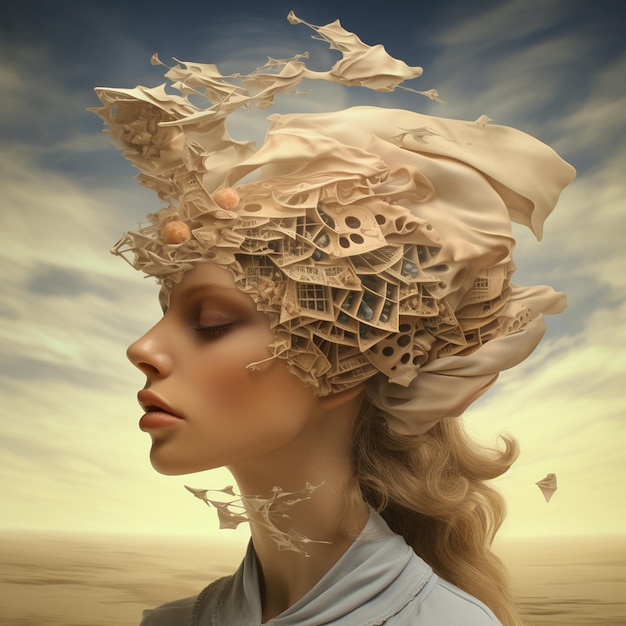 PSD women surreal portrait with artificial intelligence generator