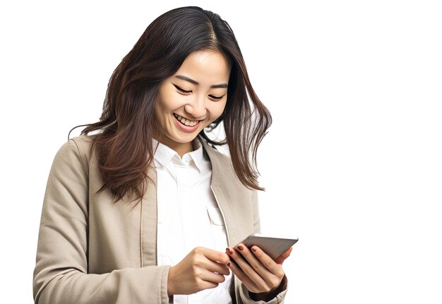 Women using phone isolated