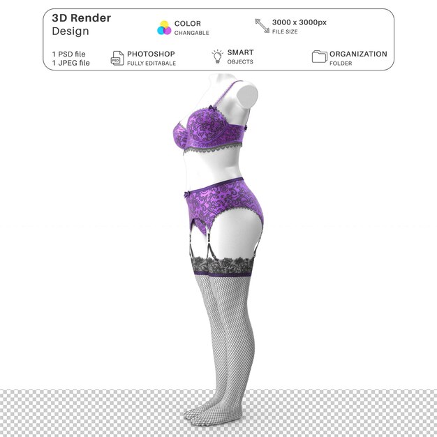 PSD donne che indossano biancheria intima mockup 3d modellazione psd file realistic sexy lingerie