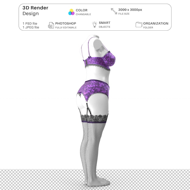 PSD donne che indossano biancheria intima mockup 3d modellazione psd file realistic sexy lingerie