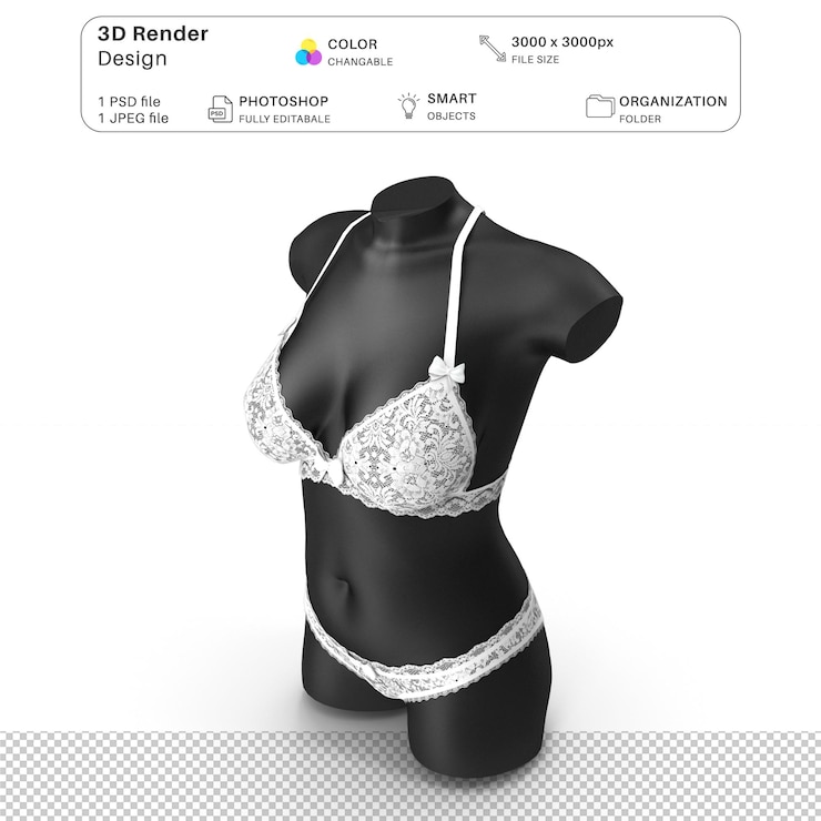PSD 穿着内衣的女人 模拟3d建模 psd文件 现实性感内衣
