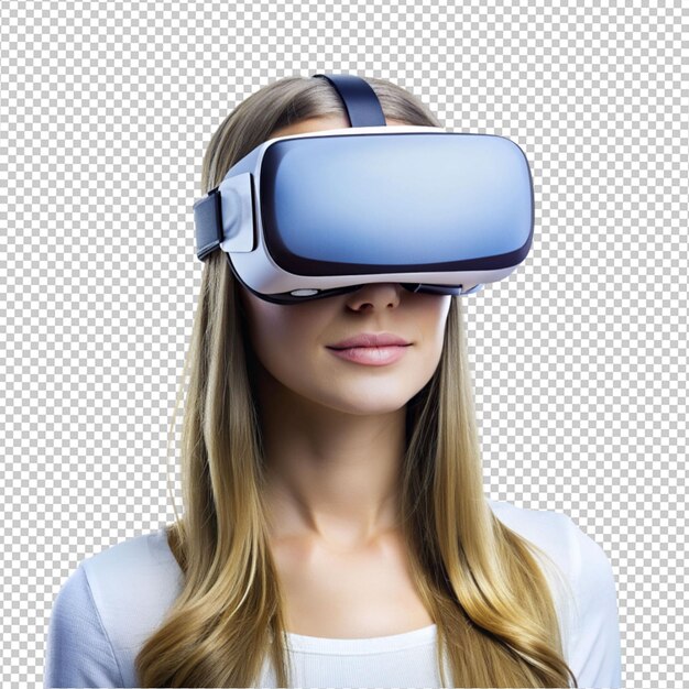 PSD women wearing vr glasses on transparent background