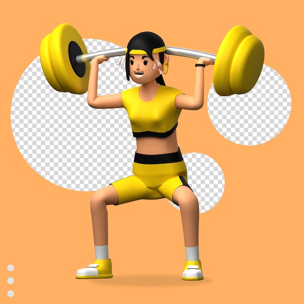 PSD a women with barbell workout 3d illlustration