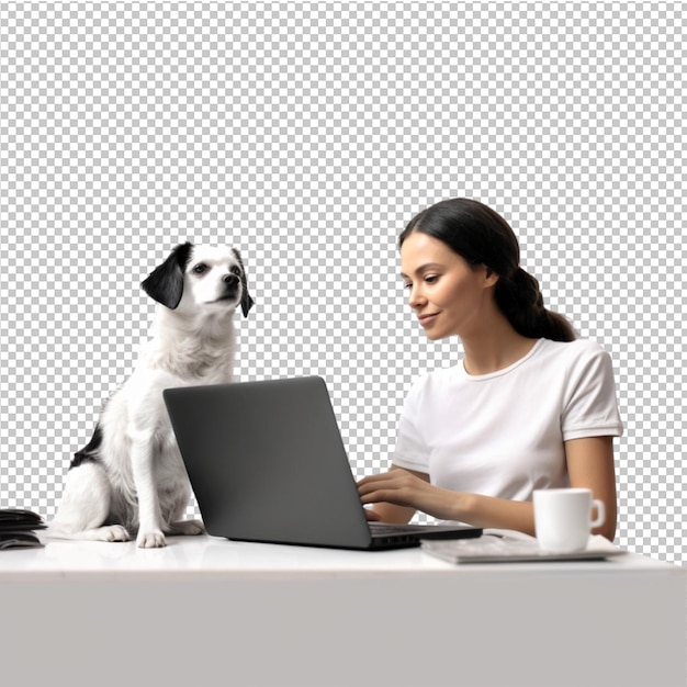 PSD women working laptop and cute dog