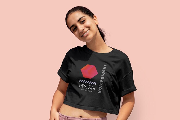 PSD women39s crop top mockup psd black design casual wear fashion