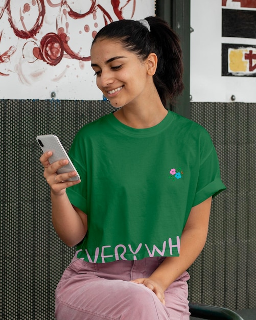 Женская модель 39s crop top psd зеленый дизайн повседневная одежда мода