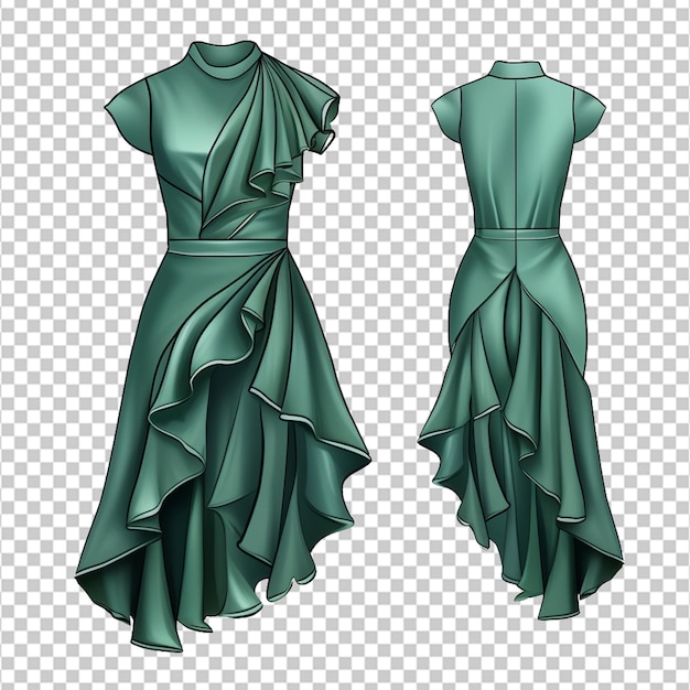 Women39s dress ruffles fashion flat sketch vector illustration cad technical drawing flat drawing template mockup