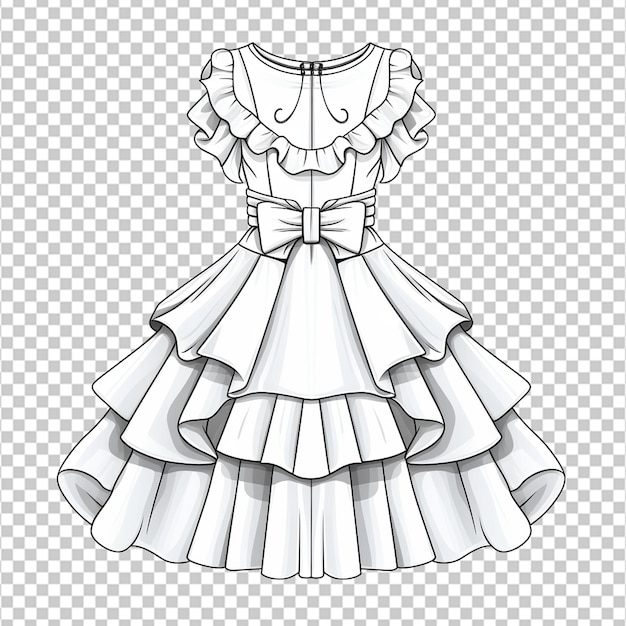 Women39s dress ruffles fashion flat sketch vector illustration cad technical drawing flat drawing template mockup