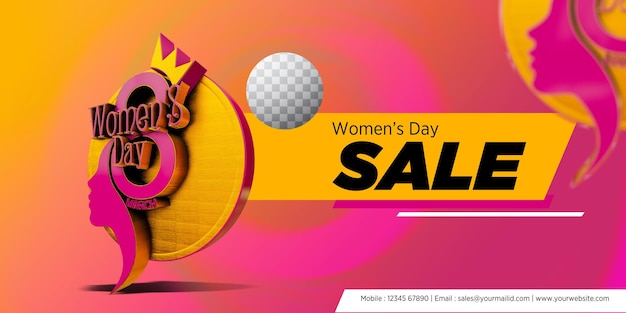 Womens dag 3d-gerenderde afbeelding verkoop banner ontwerpsjabloon met transparante achtergrond